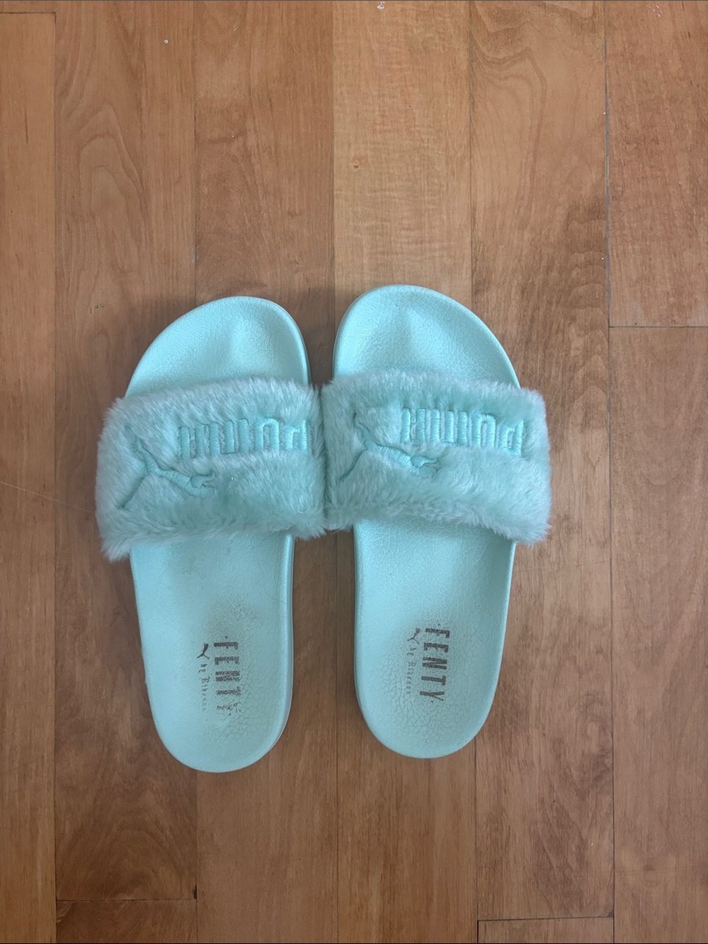 Puma Mint Green Fuzzy Slide Sandals